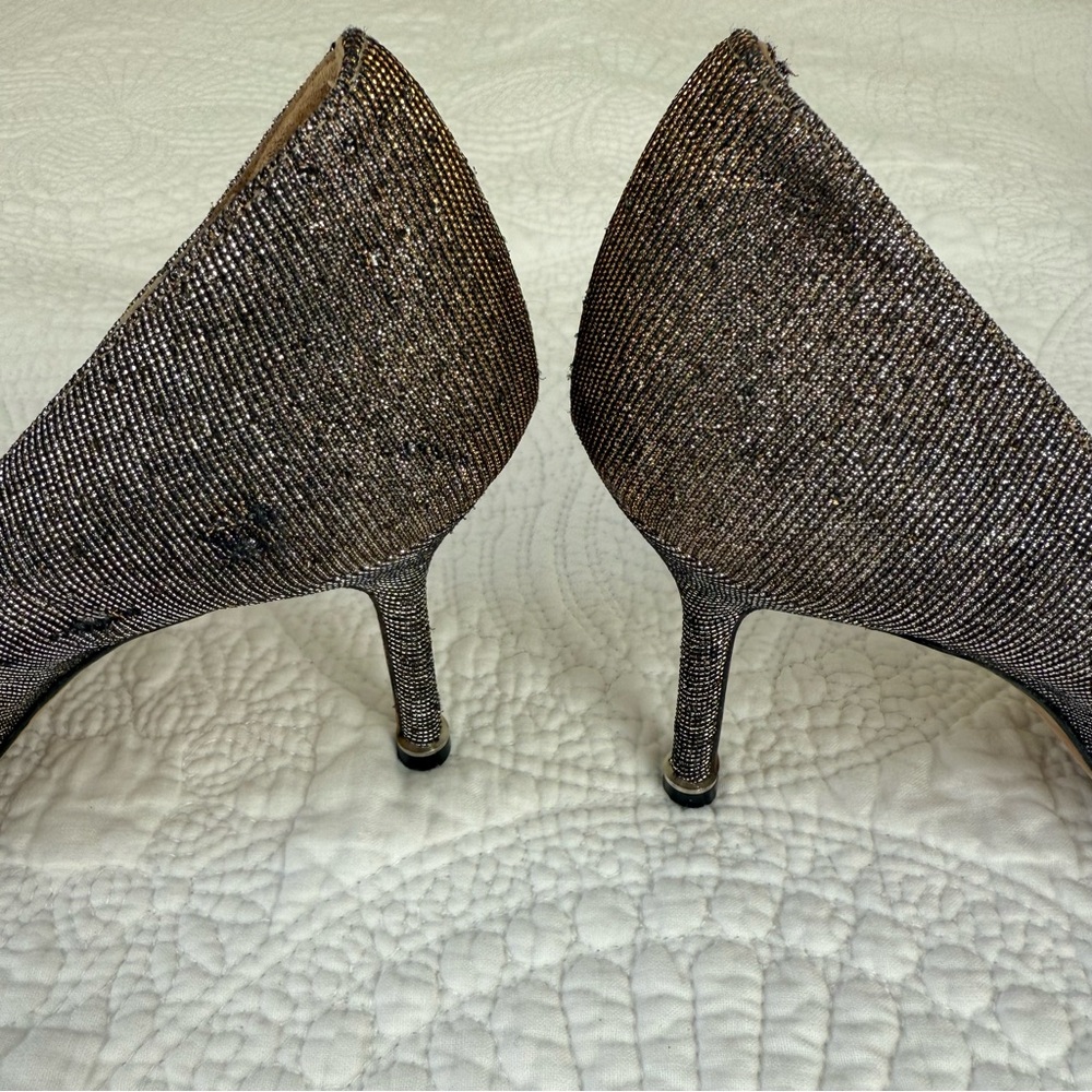 Manolo Blahnik Hangisi 90mm Gold Glitter Jewel Buckle Pumps Size 37 EU - Picture 8 of 11